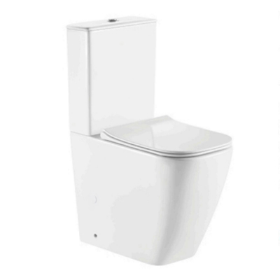 Rectangular Bowl Rimless Close Coupled WC Toilet Pan Two Piece Toilet Bowl with Soft Close Seat Cover and Thin Tank Cover for Russia Market