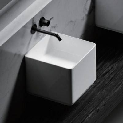 Wholesale Matte White Wall Hung Designer Bathroom Ceramic Bathroom Sink Wash Basin Solid Surface