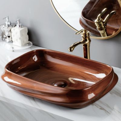 Golden Plated Luxury Ceramic Sanitary Ware Modern Table Counter Top Washbasin Gold-Faced Hand Wash Basin for Bathroom Sink