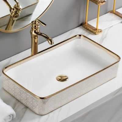 Luxurious Embossed Golden/Silver Europe Vintage Style Ceramic Washing Basin Counter Top Painted Ceramic Bathroom Sinks