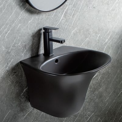Rectangular Semi Recessed Ceramic Wall Hung Wash Basin Luxury Color Matte Black Basin SASO Bathroom Sink