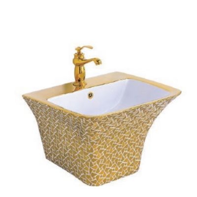 Badkamer Wandhangende wastafel Wastafel Wandhangende keramische wastafel Prijs wastafel Wandhangende gegalvaniseerde gouden wastafel