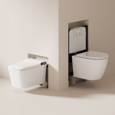 Smart Bathroom Bidet Toilet Automatic Open/Close Heated Seat Night Light Flush-Built-In Features Remote Control