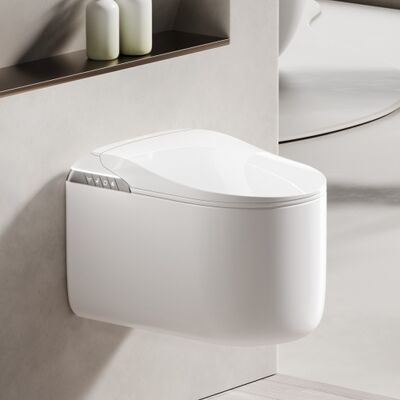 Smart Toilet, One Piece Toilet with Built-in Heated Bidet Seat, Auto Flush, Foot Sensing Flush, Built-in Tank & Pump-Assisted, Warm Water & Dryer, LED Display, Night Light, Manual Lid